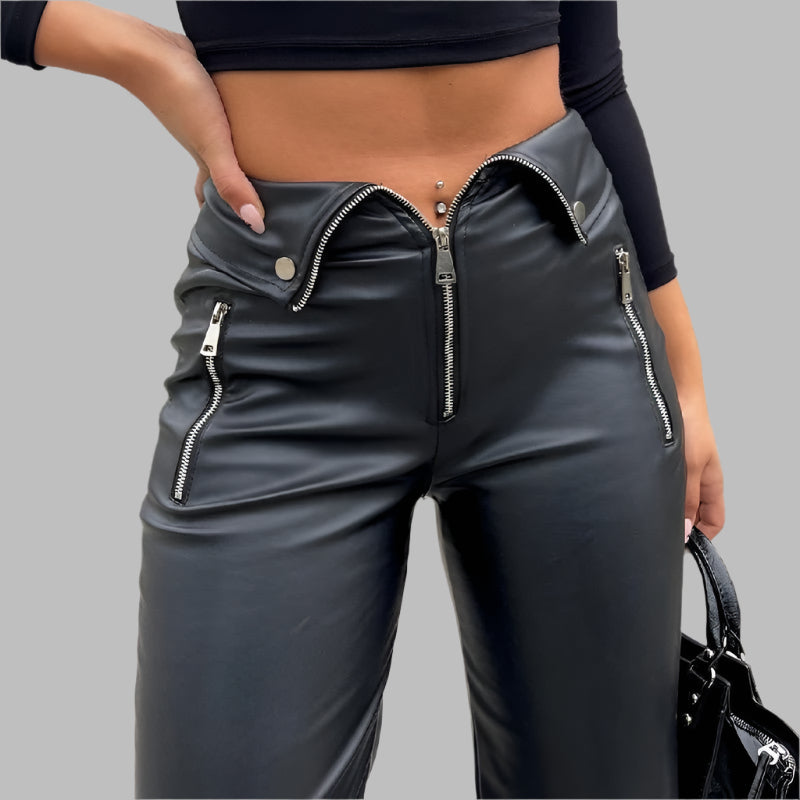 Step Up Your Fashion Game with Our Vegan Leather Wide Leg Pants - CasualFlowshop