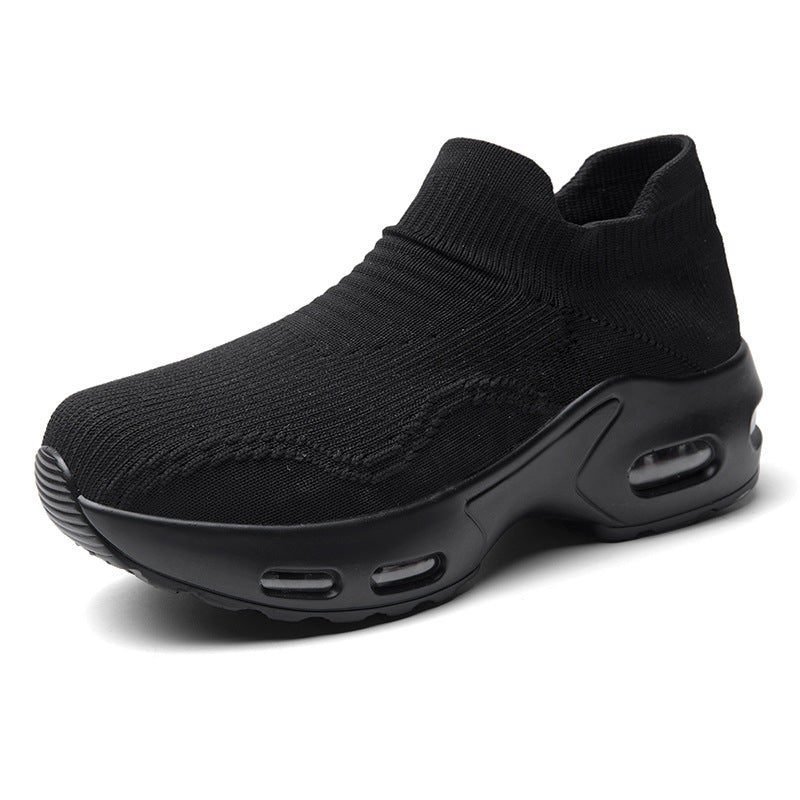 Women's Mesh Sock Sneakers Black  with white sole on a white - At Casual Flow Shop