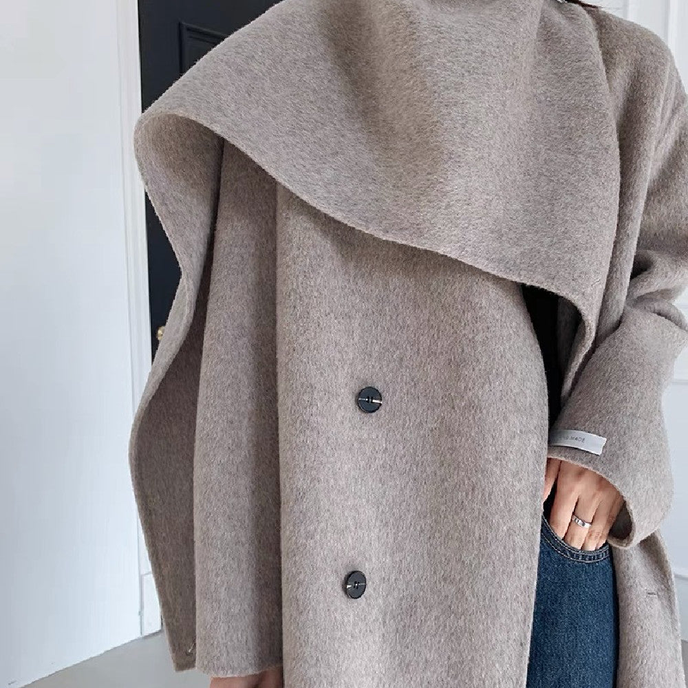 Reversible side of the Women's Fashion Long Wool Coat - Elegant and versatile for multiple styling options.