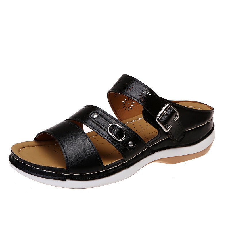 Fashion Wedge Ladies Casual Sandals with hollow-out design and PU upper.