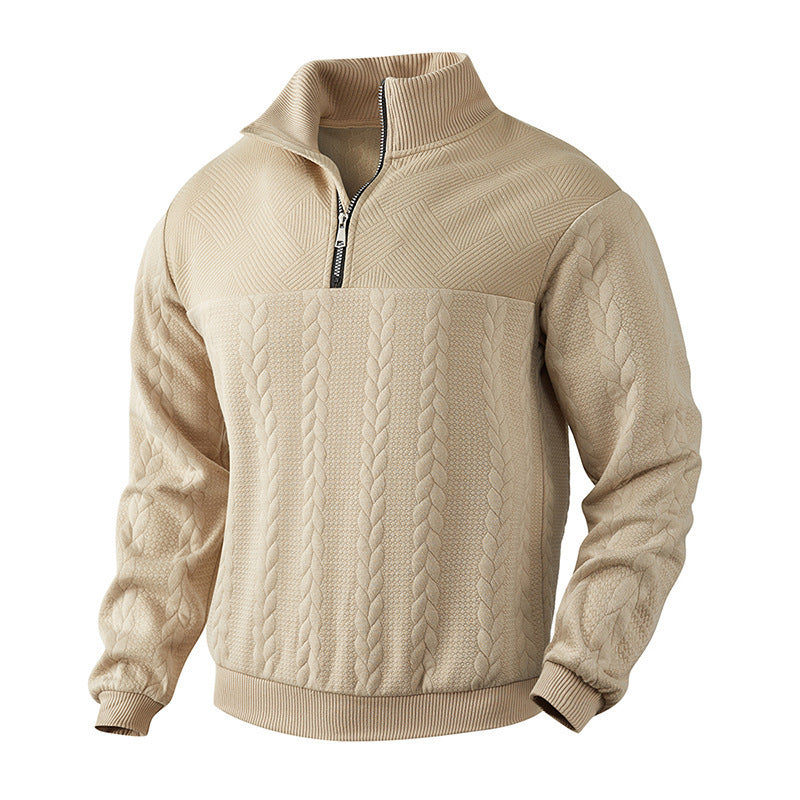 Men's Jacquard Quarter-Zip Pullover Hoodie - At Casualflowshop