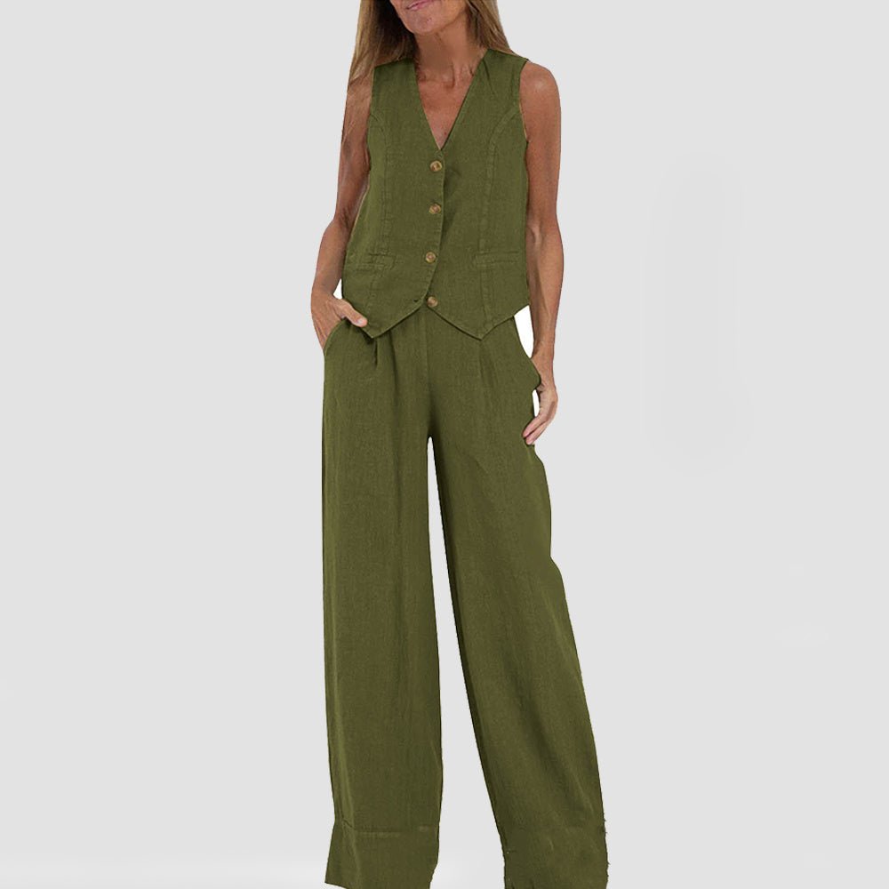 Summer V - Neck Vest and Loose Trousers Set for Women - CasualFlowshop