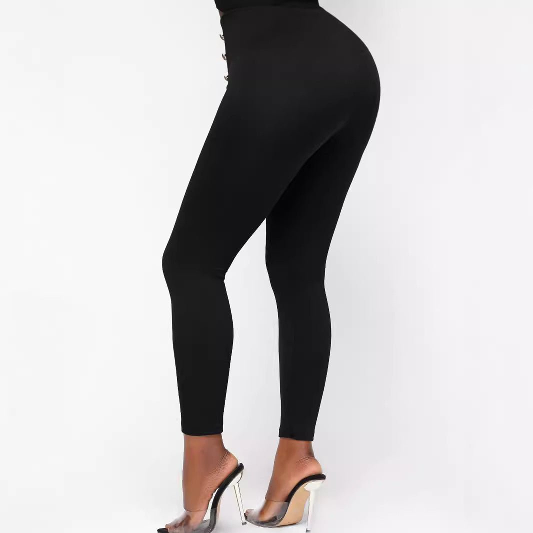 Black High Waisted Pants for Women worn by a person on a white background