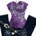 Women's vintage purple graphic print slim t-shirt Y2K punk aesthetic streetwear