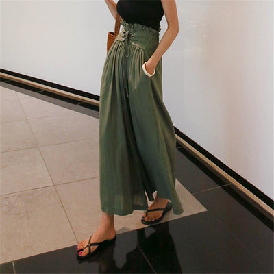 Lace-Up High Waist Wide Leg Pants – One Size, Korean Style Comfort