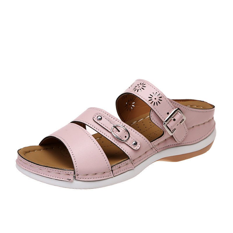 Fashion Wedge Ladies Casual Sandals with hollow-out design and PU upper.