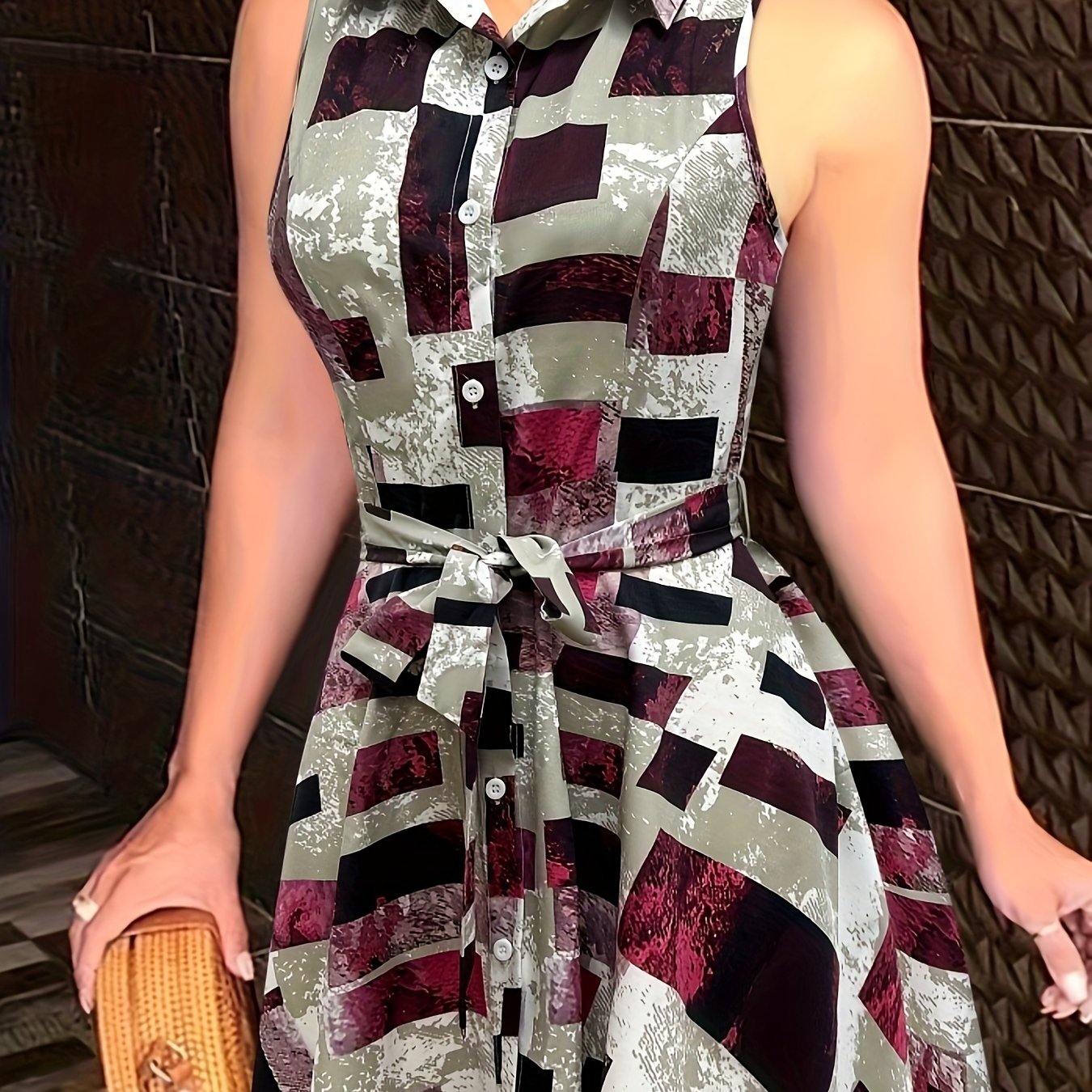 Stylish Abstract Sleeveless Dress with Tie-waist - Chic Semi-Sheer Summer Fashion for Women - CasualFlowshop