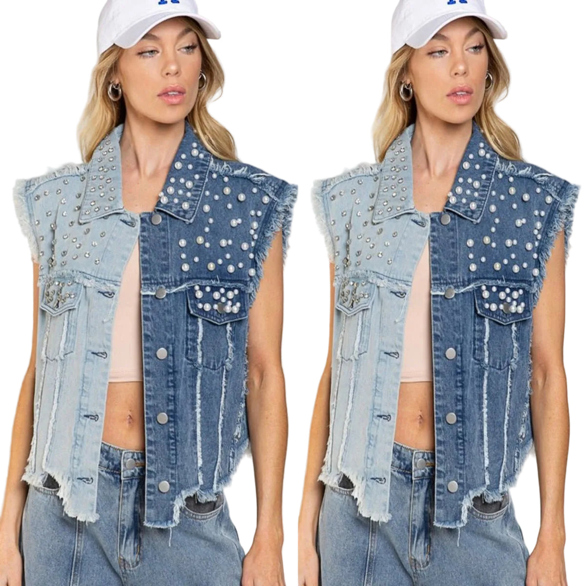 Splicing Beads Loose Women's Short Denim Vest - CasualFlowshop