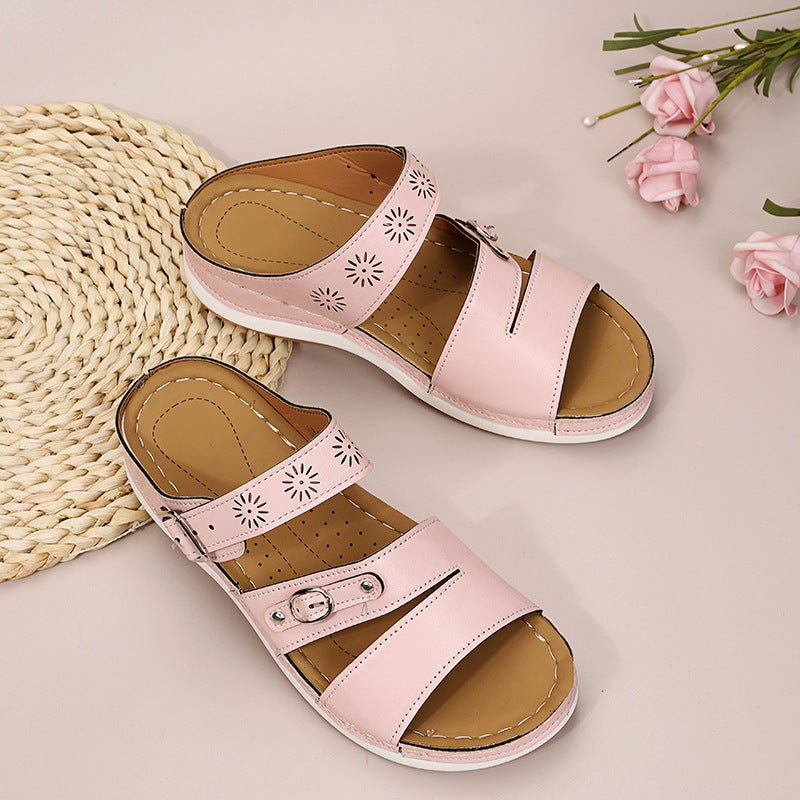 Fashion Wedge Ladies Casual Sandals with hollow-out design and PU upper.