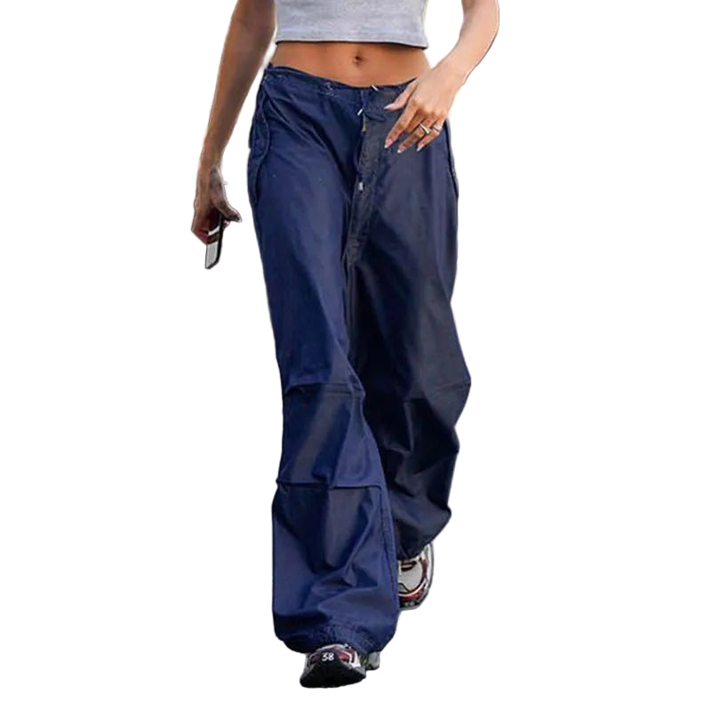 Women Vintage Street Cargo Jeans Casual Wide Leg Pants - CasualFlowshop