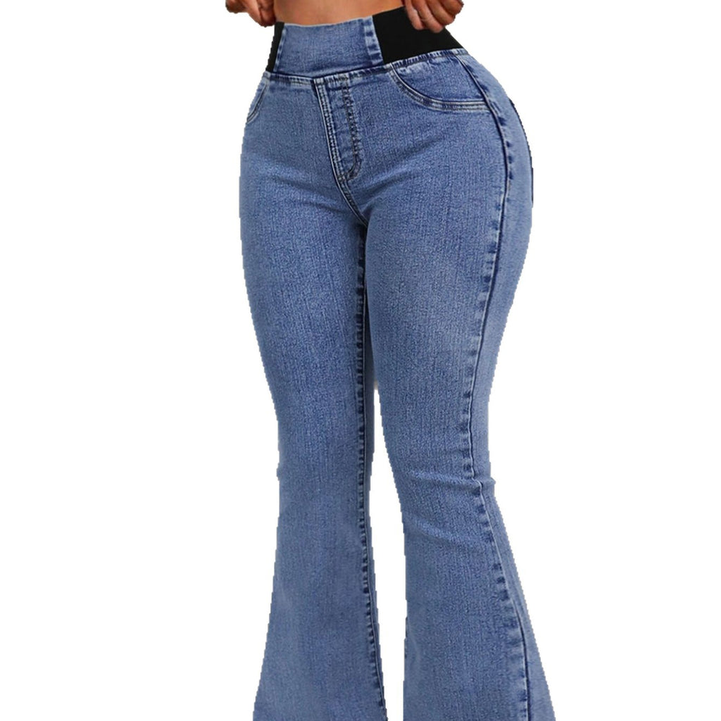 Women's High-Waisted Flare Jeans - Blue color At Casualflowshop