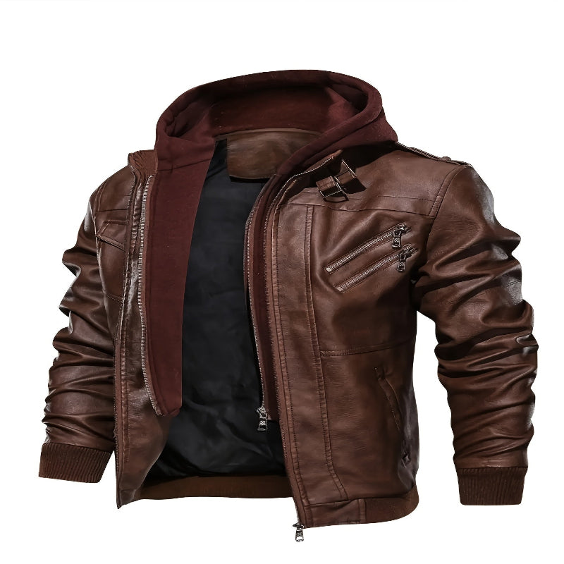 Maplesteed motorcycle leather jacket in Coffee Brown – front view