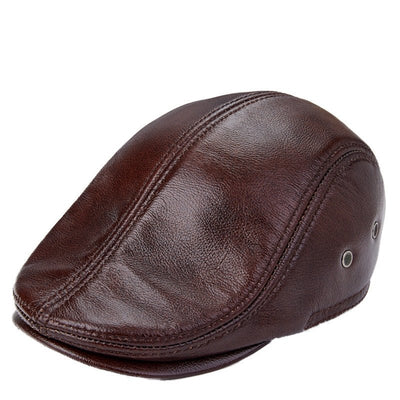 Men's Leather Beret Cap – Genuine First Layer Leather, Sizes L-2XL
