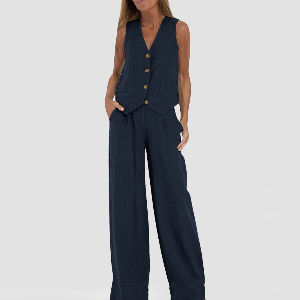 Summer V - Neck Vest and Loose Trousers Set for Women - CasualFlowshop