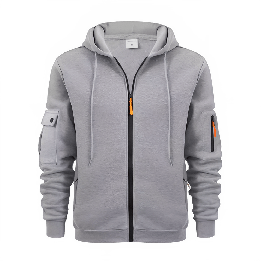Hooded Cardigan Sweater Mens – Light Winter Zip Jacket  Gray
