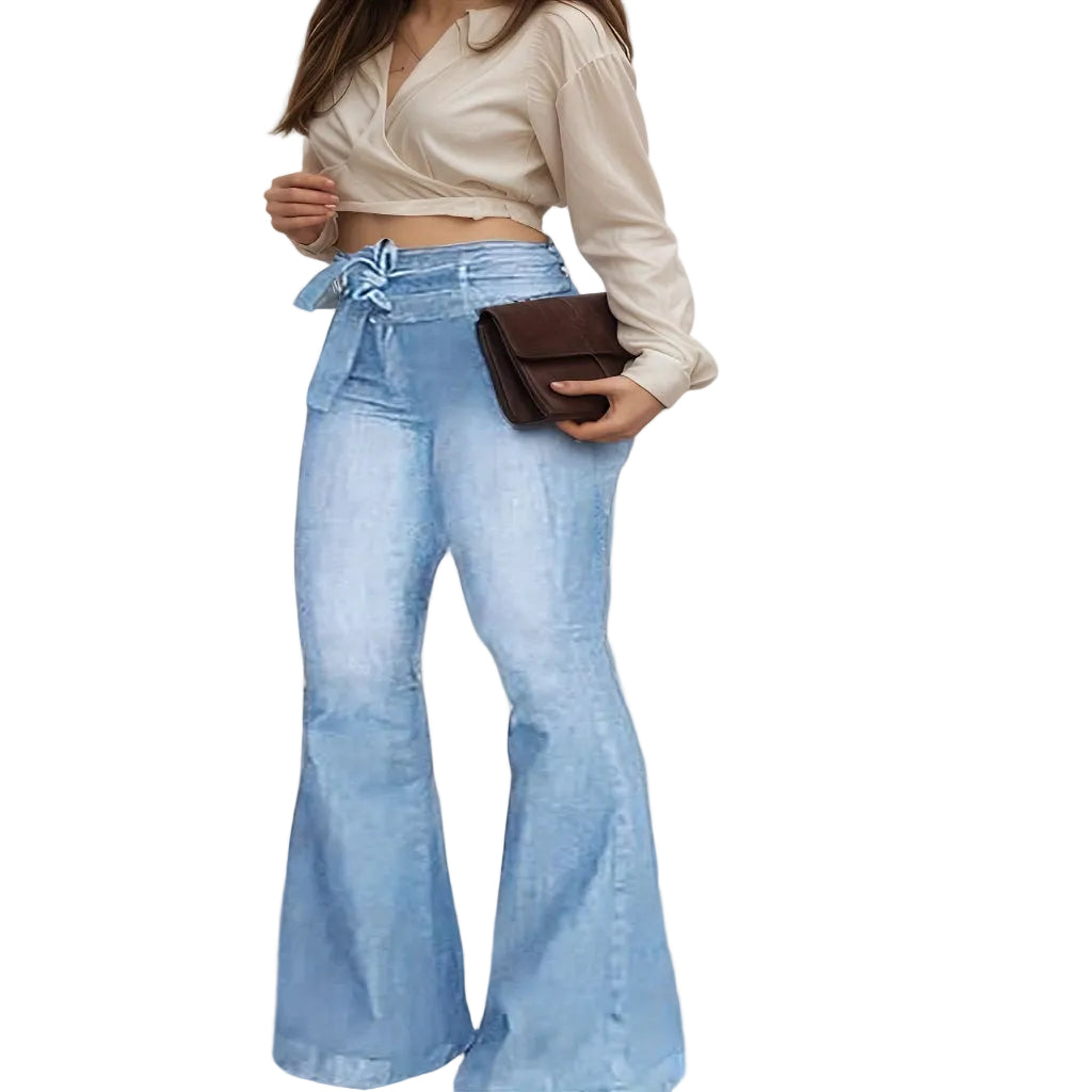 high waisted flare jeans casual outfit light wash denim