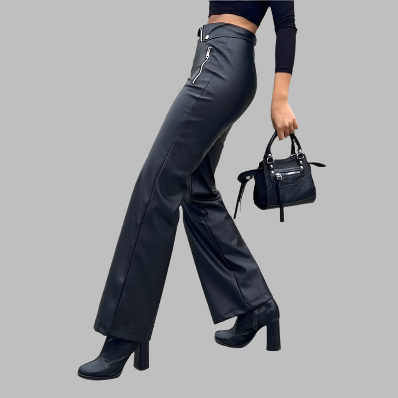 Step Up Your Fashion Game with Our Vegan Leather Wide Leg Pants - CasualFlowshop