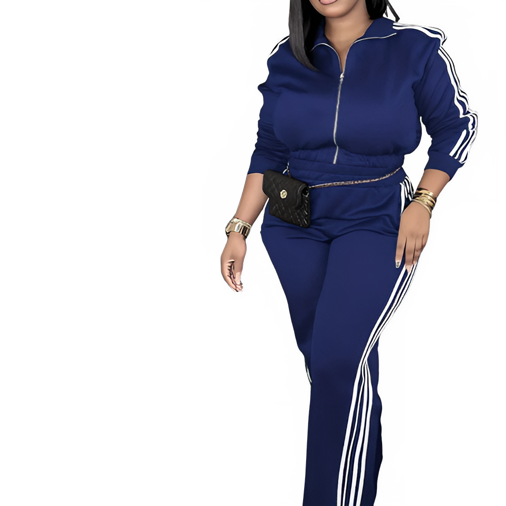 women zip-up tracksuit set navy blue casual party outfit
