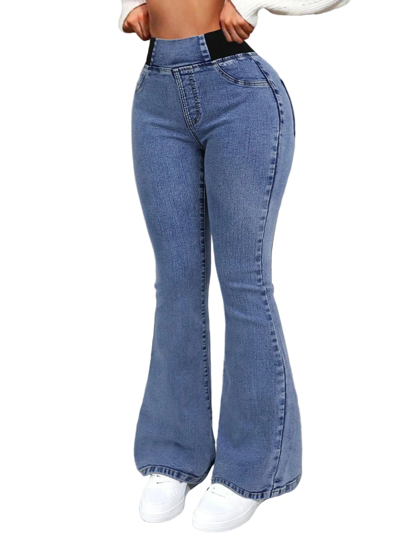 Women's High-Waisted Flare Jeans - Blue color At Casualflowshop