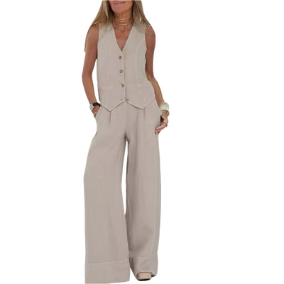 Summer V-Neck Vest and Loose Trousers Set for Women