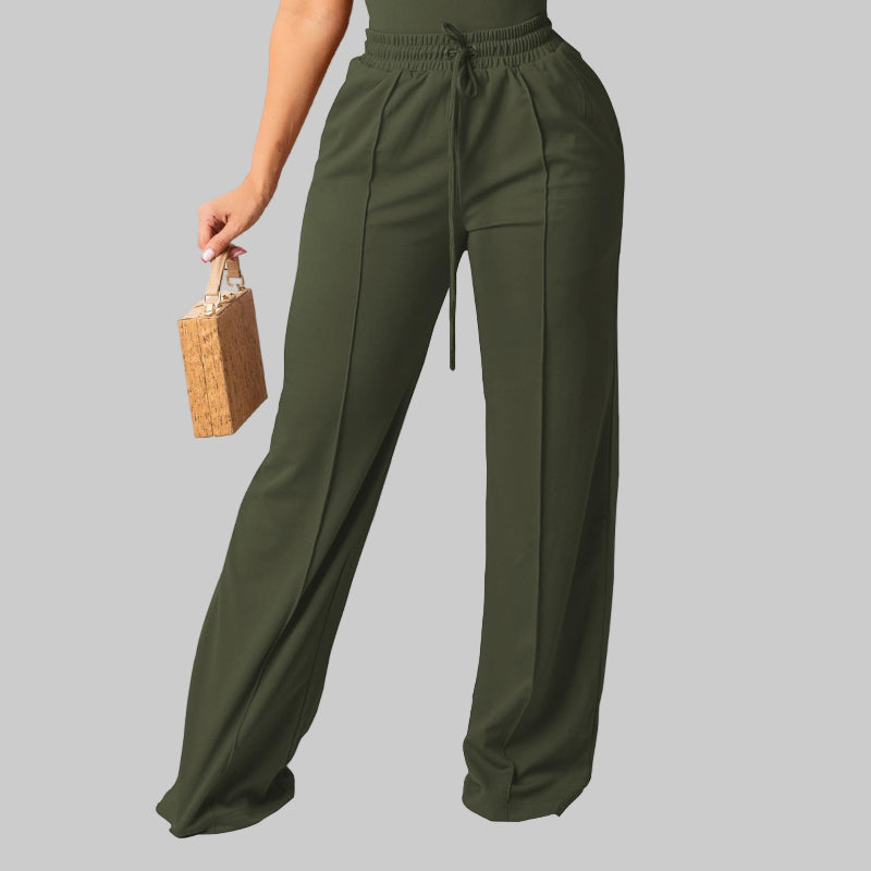 High Waisted Wide Leg Pants – Elastic Waist Lounge Style - CasualFlowshop
