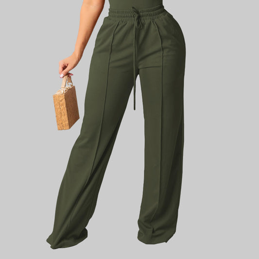 High Waisted Wide Leg Pants – Elastic Waist Lounge Style - CasualFlowshop