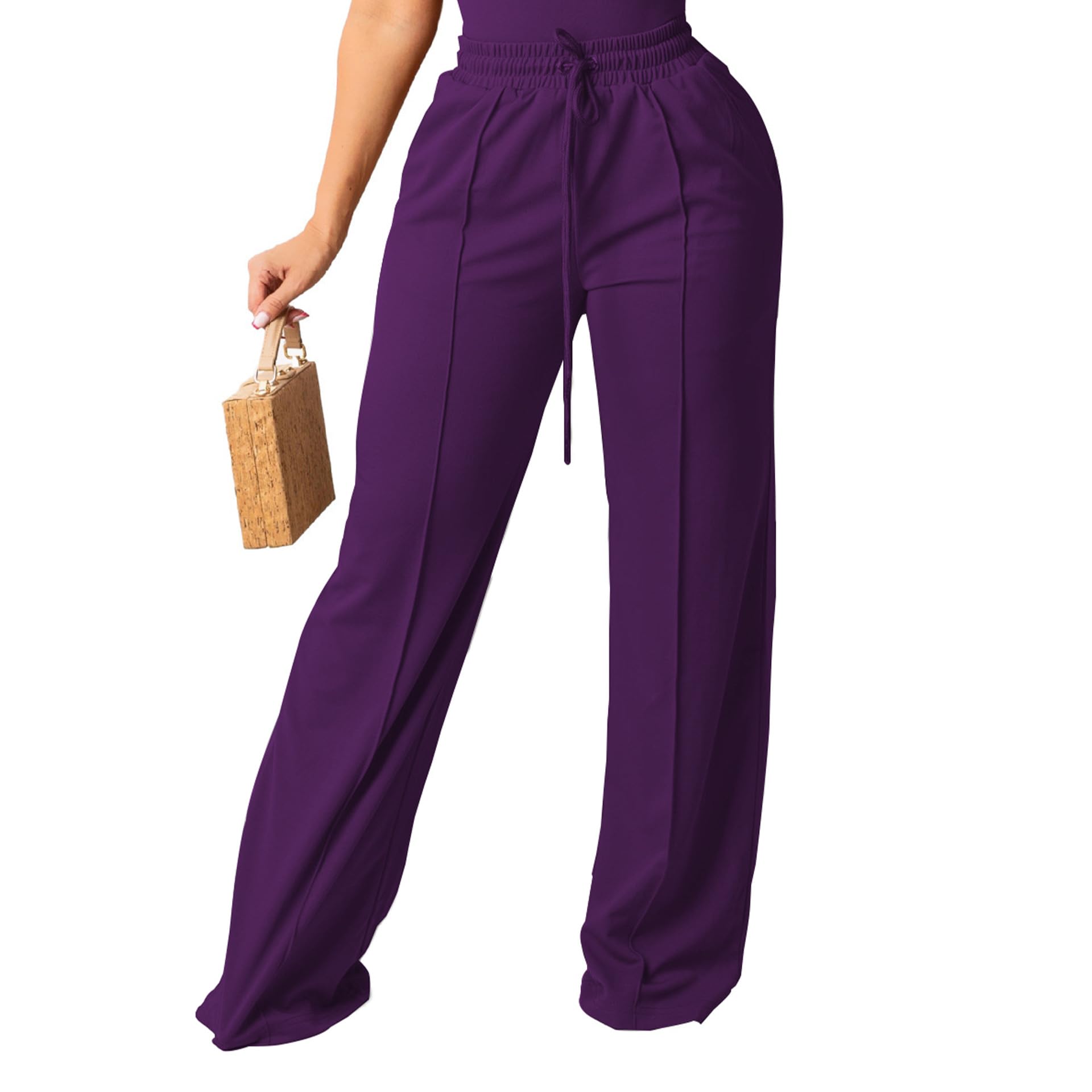 High Waisted Wide Leg Pants – Elastic Waist Lounge Style - CasualFlowshop