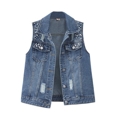 Women's Beaded Loose Denim Vest