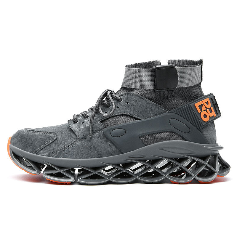 Men’s black high-top non-slip blade sole work sneakers with cushioned lattice outsole