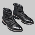 Cowboy Leather Martin Boots - Mid Heel, Side Zipper - CasualFlowshop