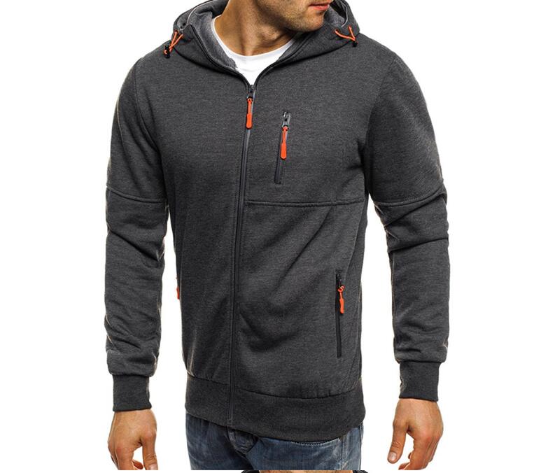 Men’s casual hooded tracksuit set gray front view with zipper hoodie