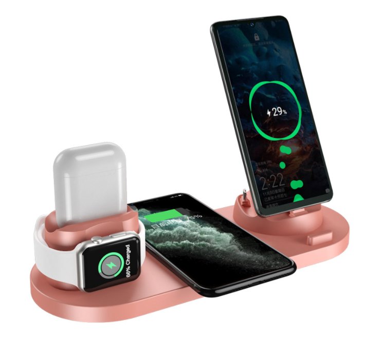 Wireless Charger Station charging multiple devices including iPhone, phone, and watch simultaneously - casualflowshop