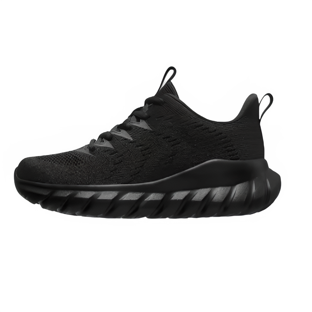 Black blade sole sneakers breathable athletic running shoes outsole view