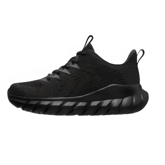 Black blade sole sneakers breathable athletic running shoes outsole view