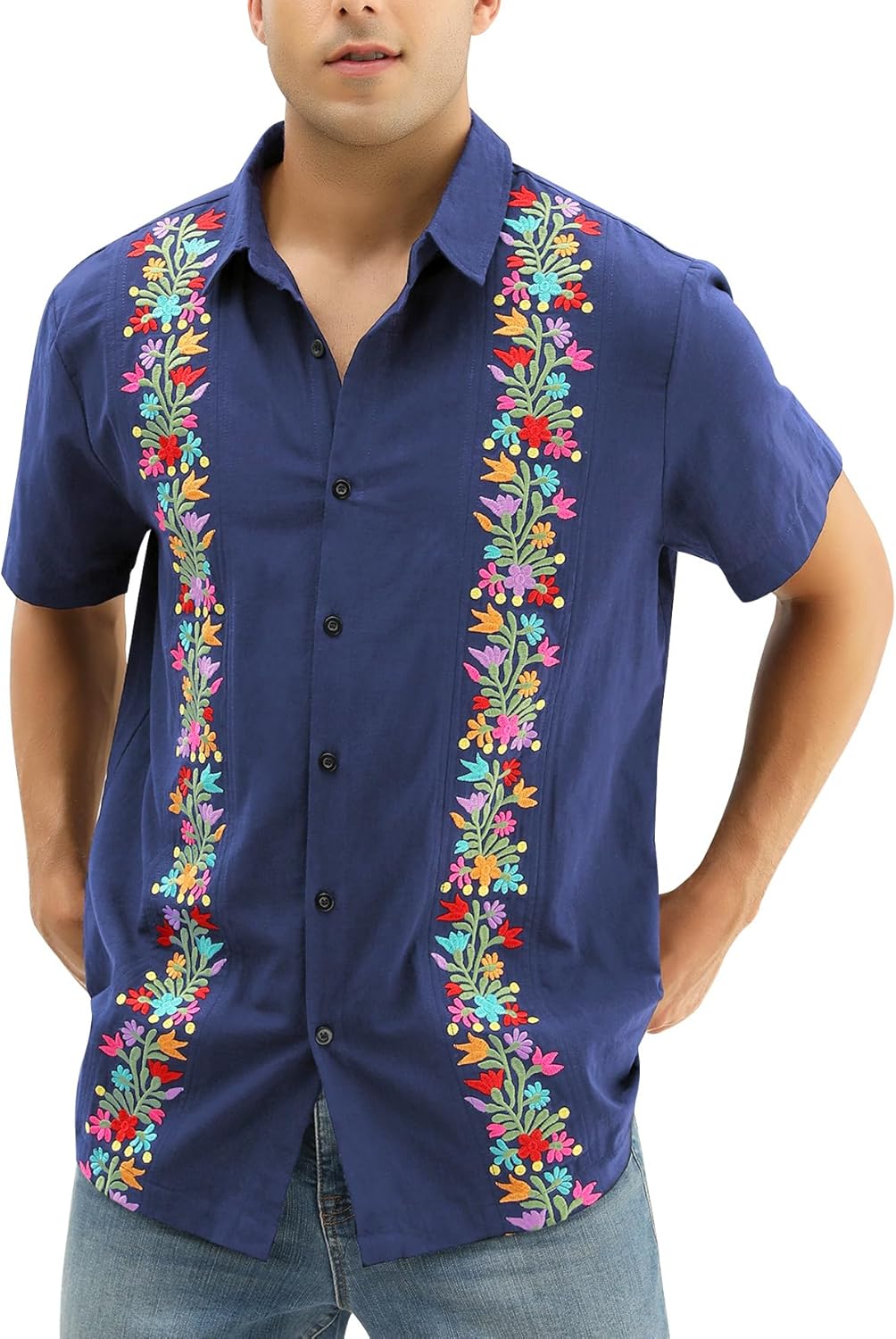 Men’s Black & Gold Guayabera Shirt – Traditional Mexican Elegance - CasualFlowshop