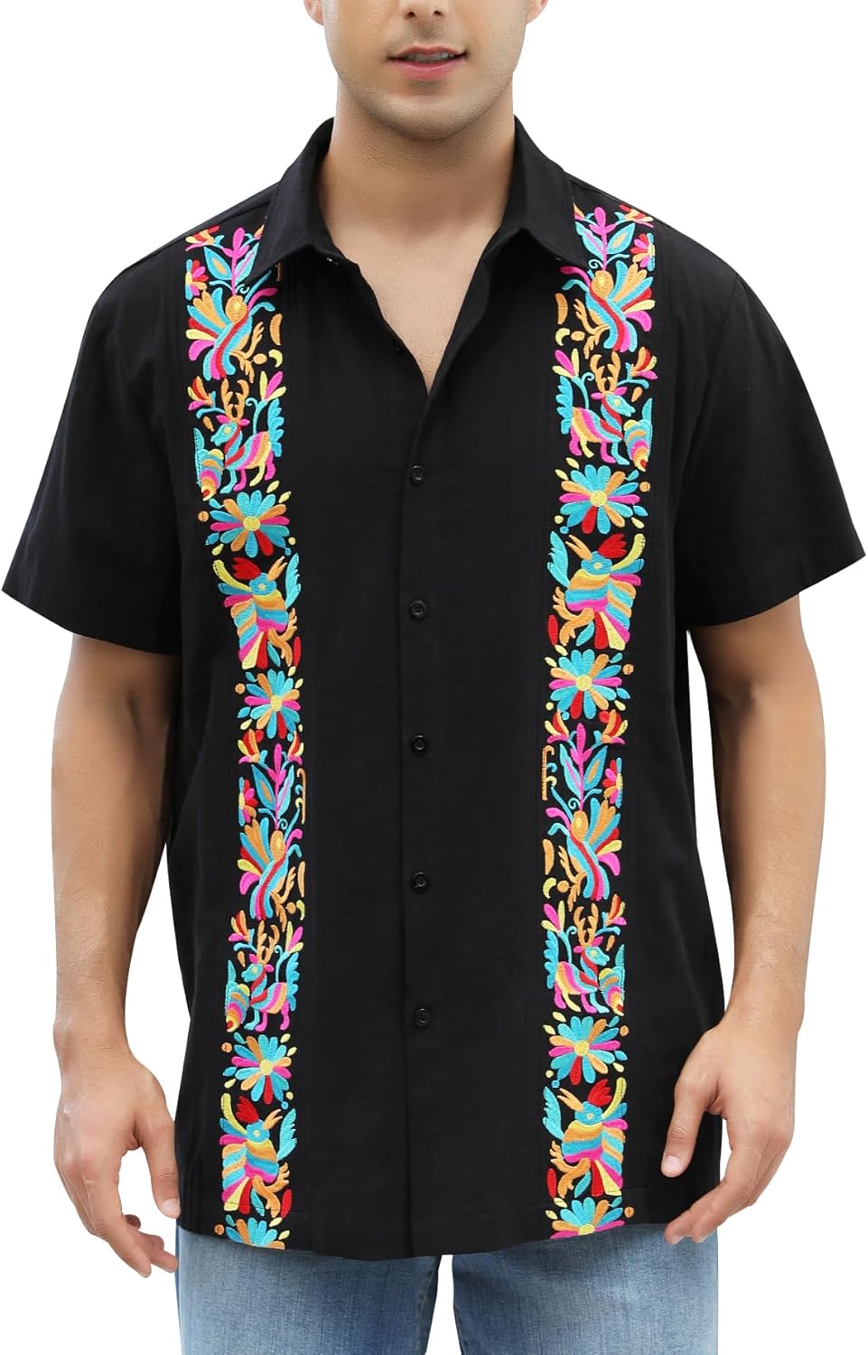 Men’s Black & Gold Guayabera Shirt – Traditional Mexican Elegance - CasualFlowshop
