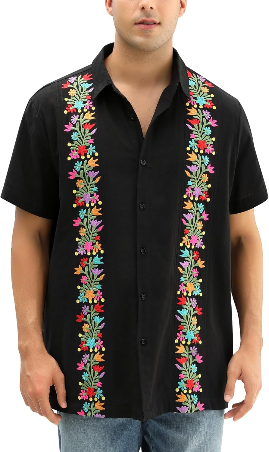 Men’s Black & Gold Guayabera Shirt – Traditional Mexican Elegance - CasualFlowshop