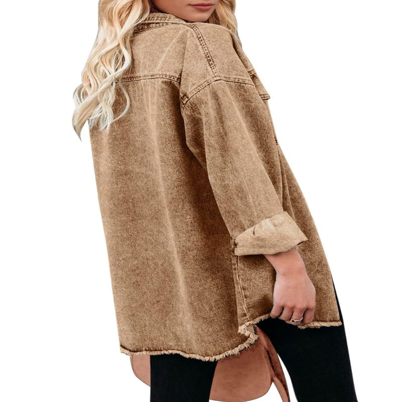 Women’s Casual Oversized Denim Shacket with Pockets – Fast Delivery - CasualFlowshop
