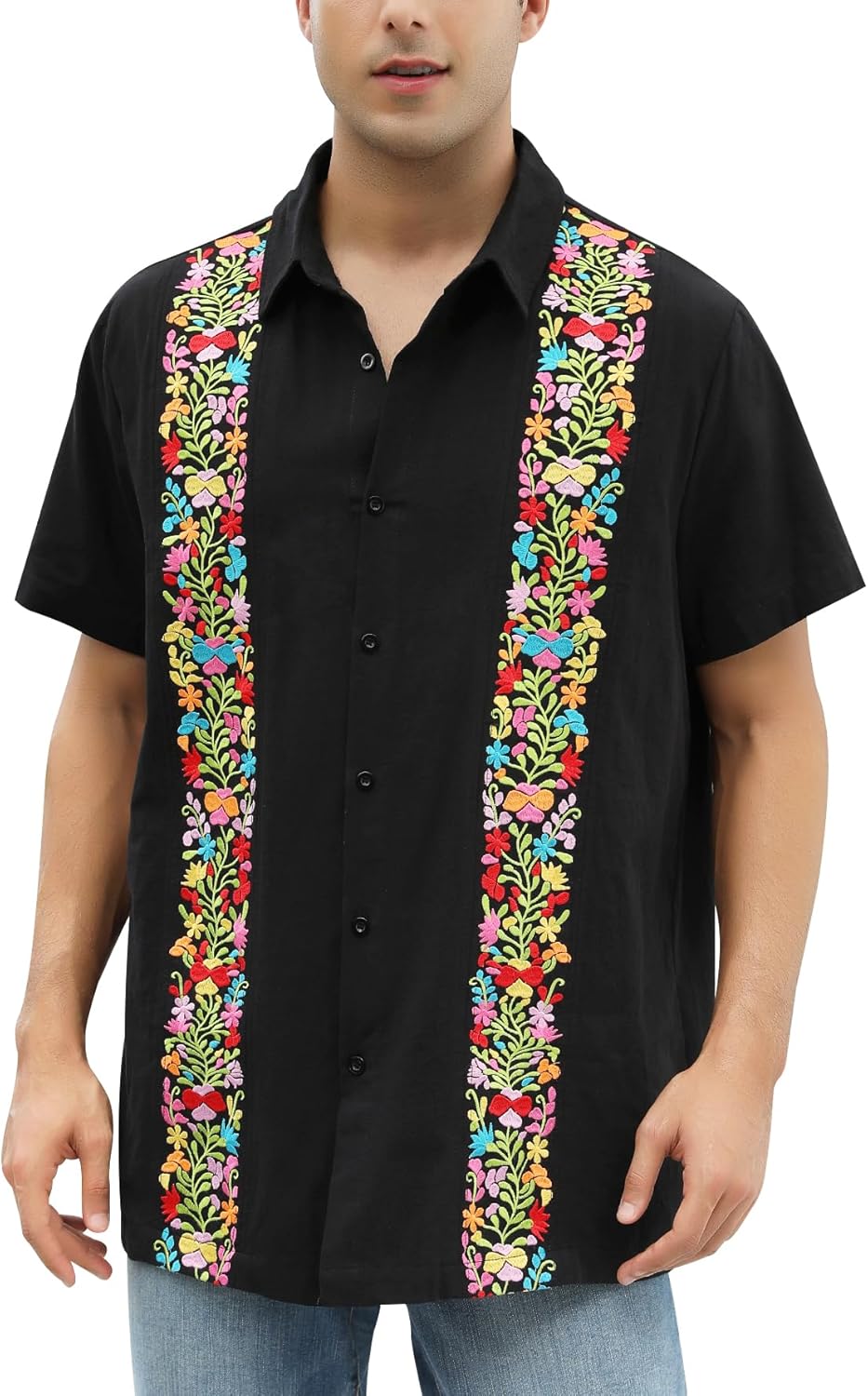Men’s Black & Gold Guayabera Shirt – Traditional Mexican Elegance - CasualFlowshop