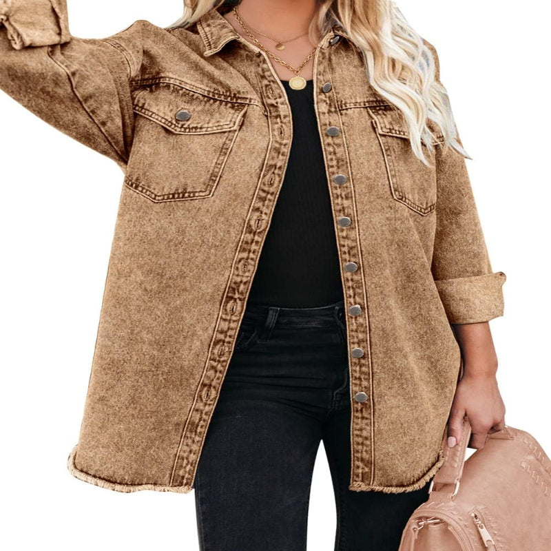 Women’s Casual Oversized Denim Shacket with Pockets – Fast Delivery - CasualFlowshop