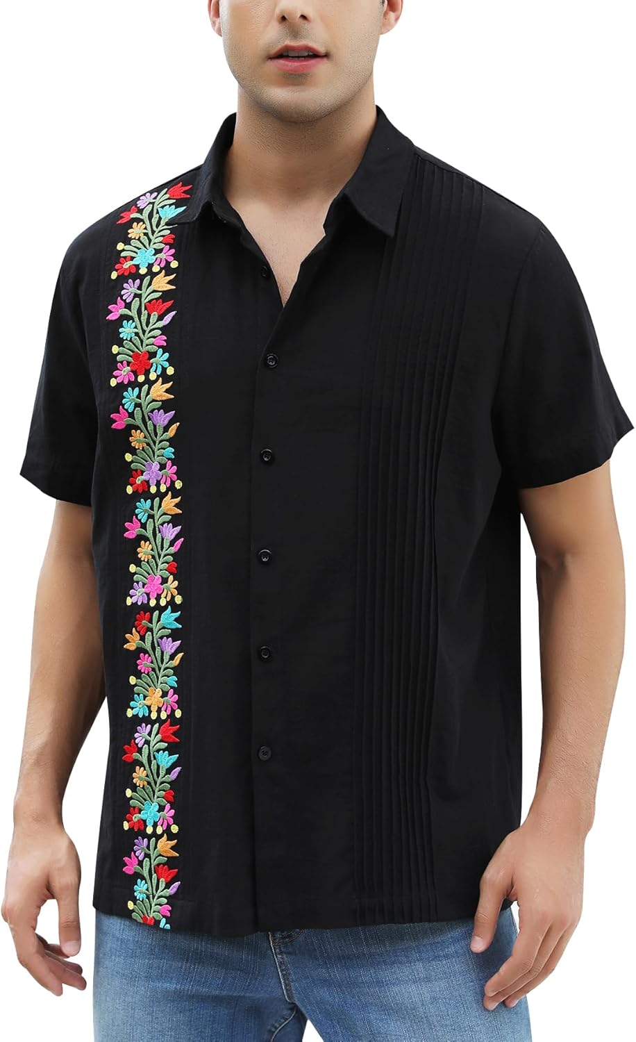 Men’s Black & Gold Guayabera Shirt – Traditional Mexican Elegance - CasualFlowshop