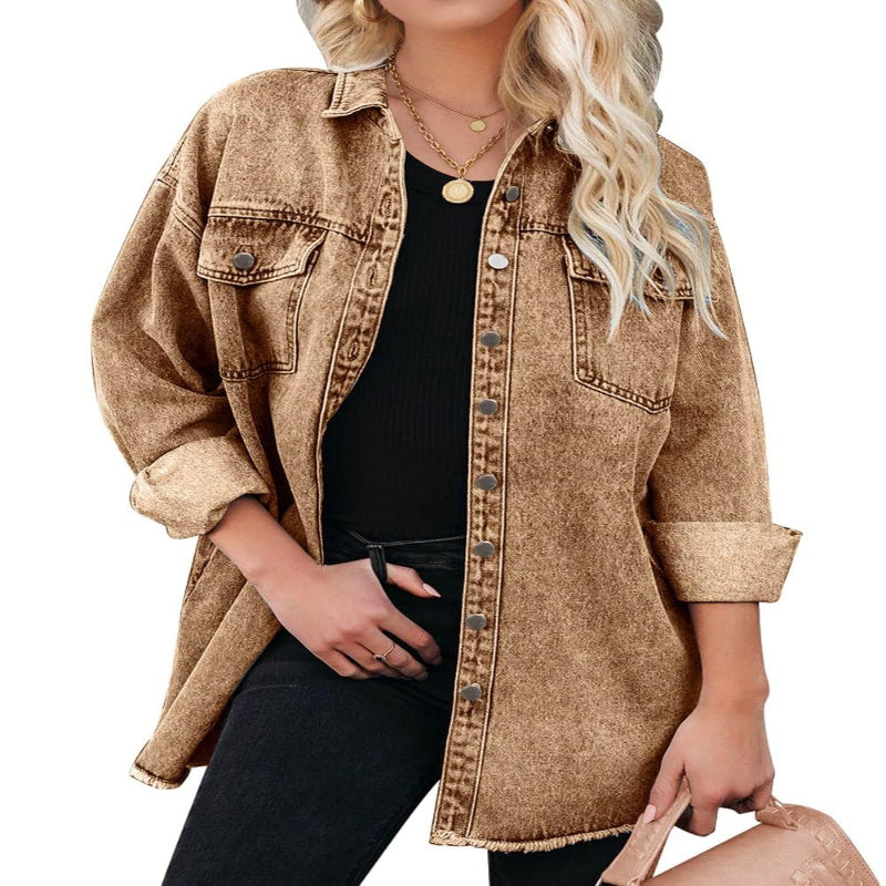 Women’s Casual Oversized Denim Shacket with Pockets – Fast Delivery - CasualFlowshop