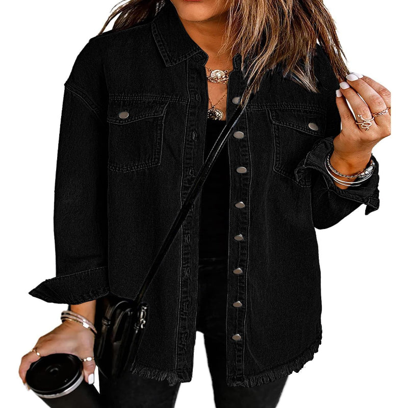 Women’s Casual Oversized Denim Shacket with Pockets – Fast Delivery - CasualFlowshop