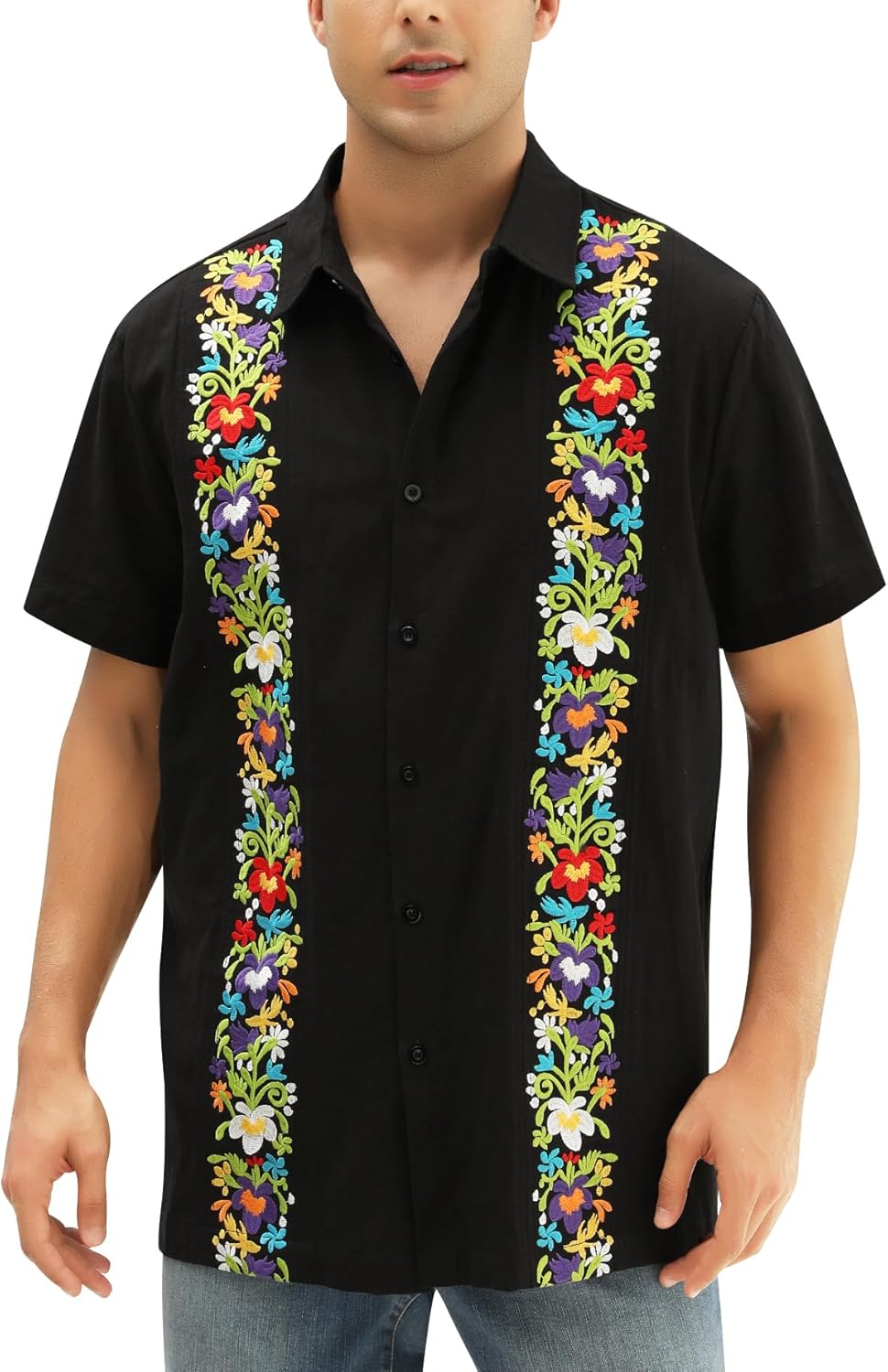 Men’s Black & Gold Guayabera Shirt – Traditional Mexican Elegance - CasualFlowshop