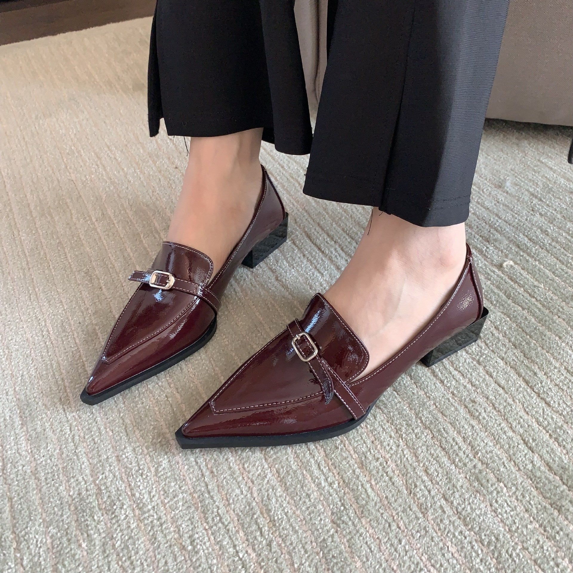 Chunky Heel Pointed Shoes - Stylish Comfort for Every Step - CasualFlowshop