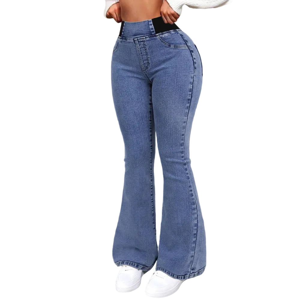 Women's High-Waisted Flare Jeans - Blue color At Casualflowshop