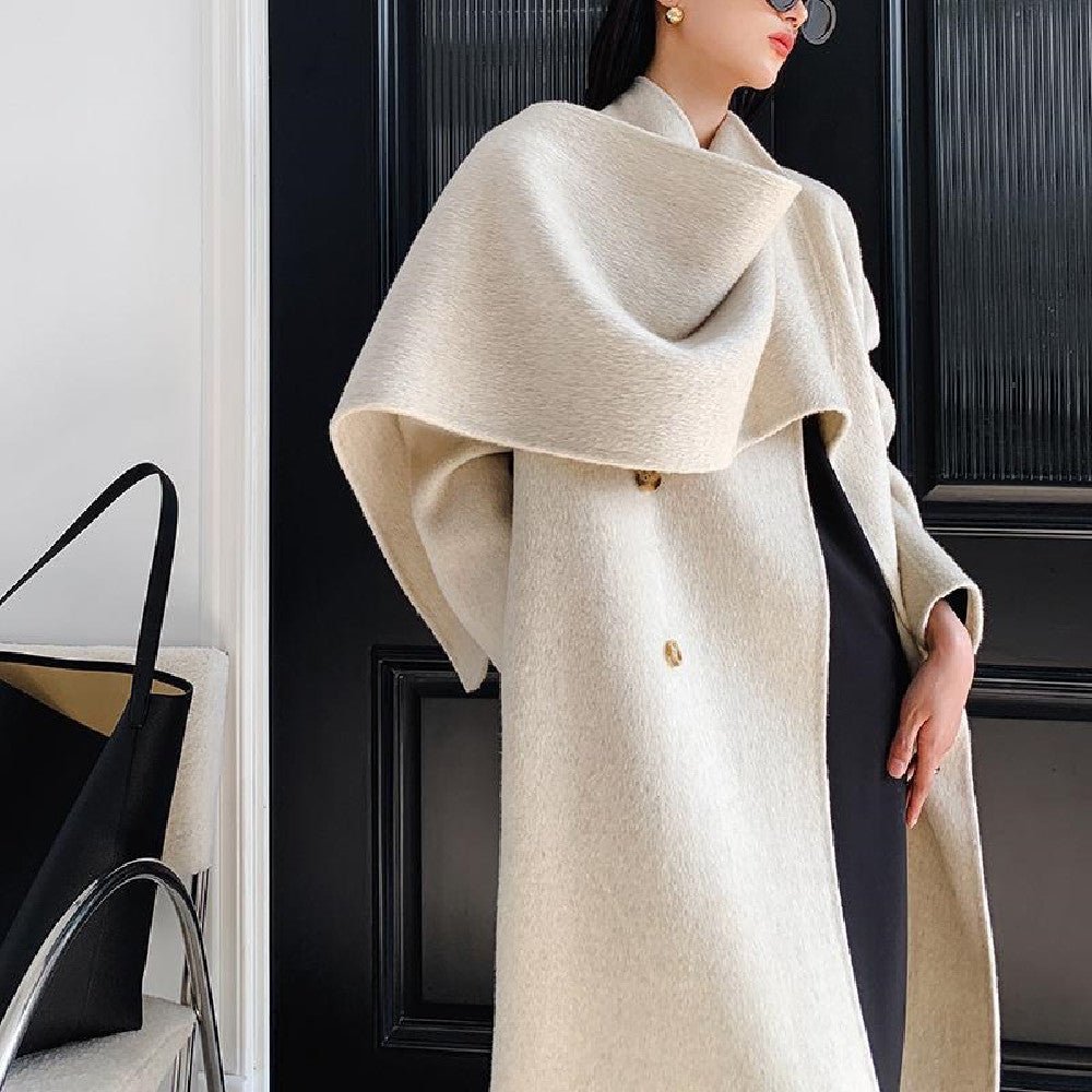 Reversible side of the Women's Fashion Long Wool Coat - Elegant and versatile for multiple styling options.