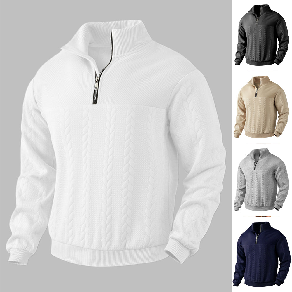 Men's Jacquard Quarter-Zip Pullover Hoodie - At Casualflowshop