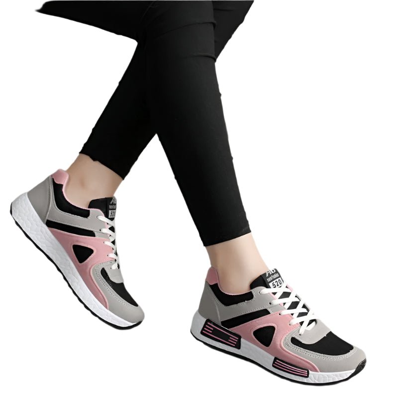 Women's Korean-style flat shoes with color-matching details and sponge cake sole – available in black and pink