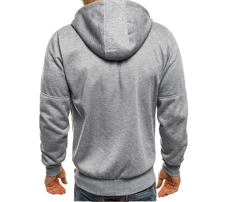 Men’s casual hooded tracksuit set gray front view with zipper hoodie